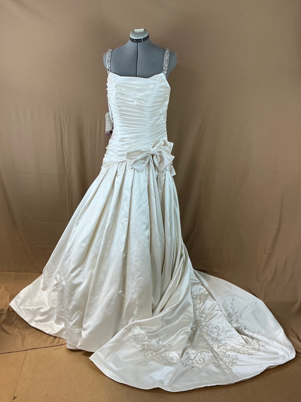 Impression Bridal Ivory Satin Wedding Dress with Bow Detail
